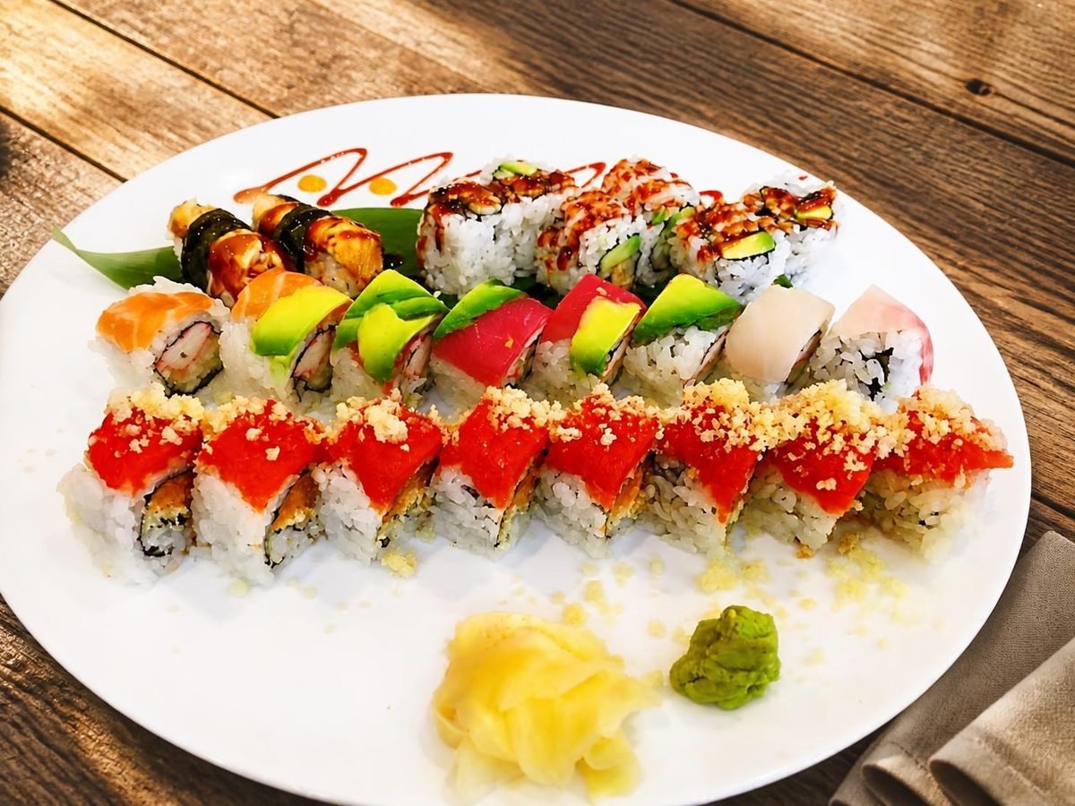 Chef’s special rolls on a white plate